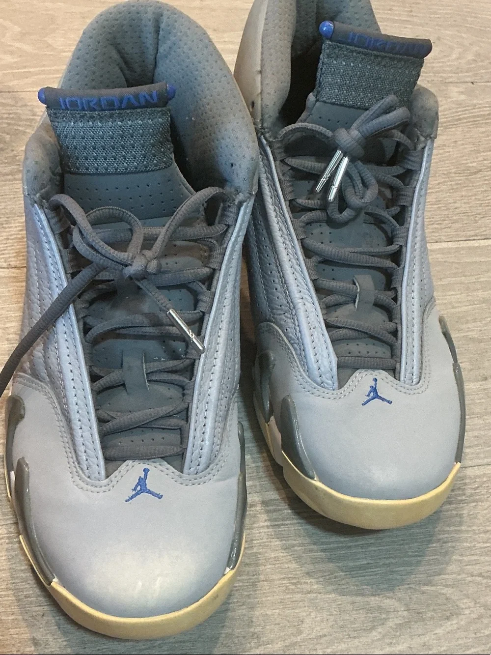 Nike Air Jordan 14 Retro Grey/Blue Leather Basketball Sneakers  Sz 9 487471-004